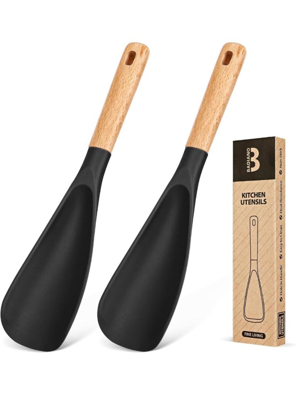 Nonstick Cooking Spoon Set - BPA-Free Silicone & Wood Handle, 11.4" Mixing